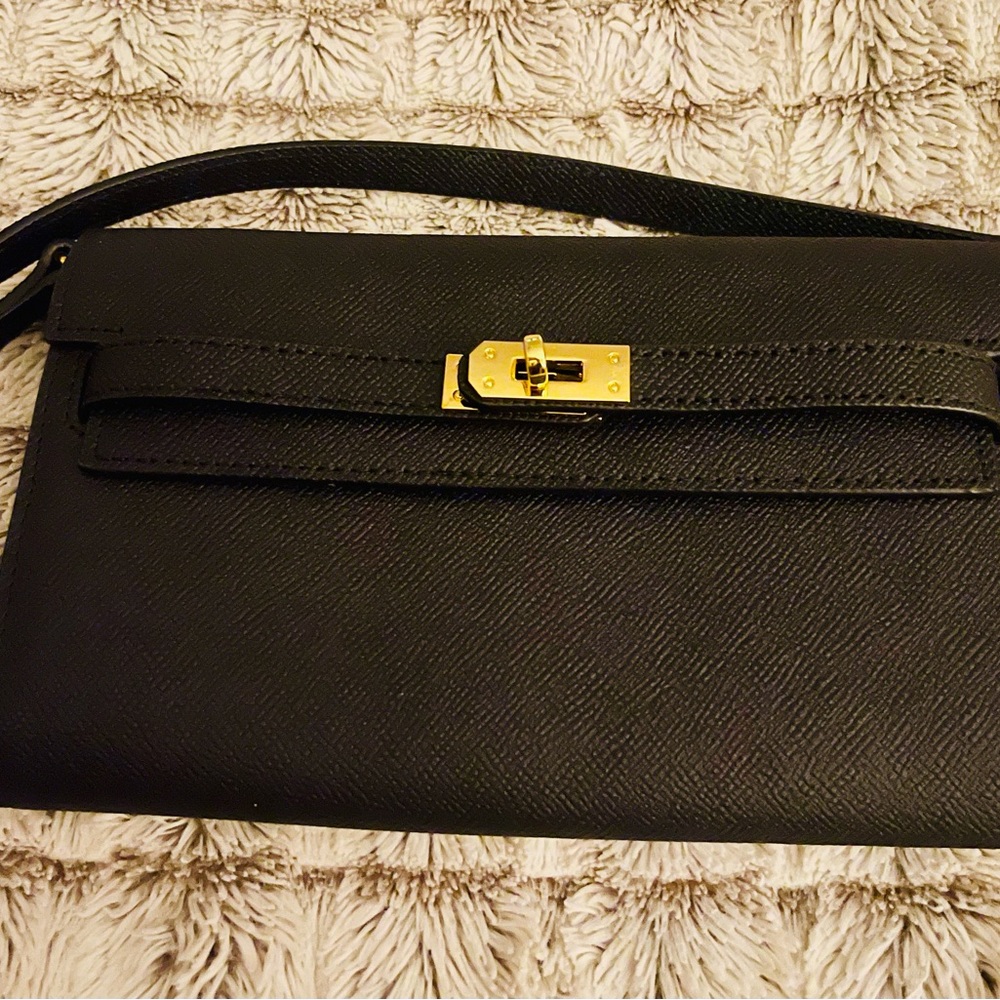 Black & Gold Inspo/ Lookalike Epsom Kelly Wallet To Go Gold
